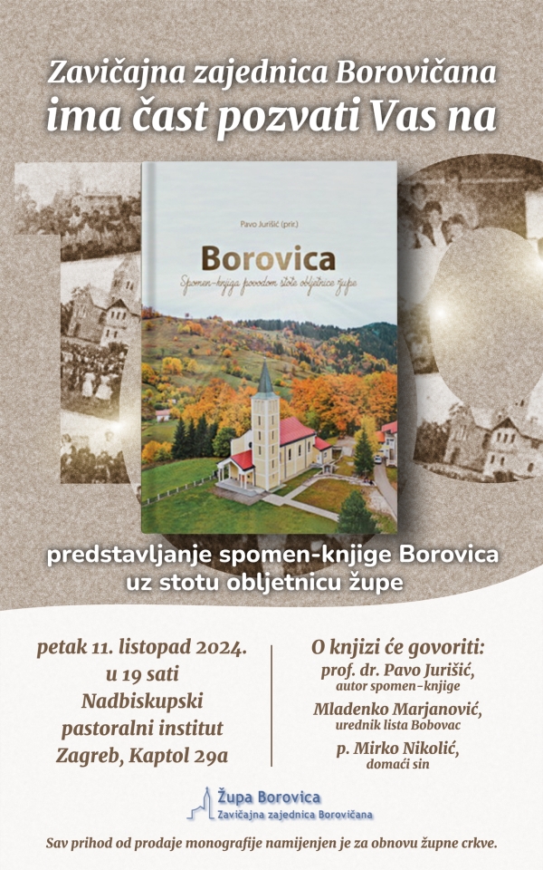 Najavljujemo – promocija knjige &quot;Borovica: Spomen-knjiga povodom 100. obljetnice župe&quot; u Zagrebu