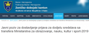 Javni poziv ministarstva za obrazovanje, znanost, kulturu i sport Zeničko-dobojskog kantona