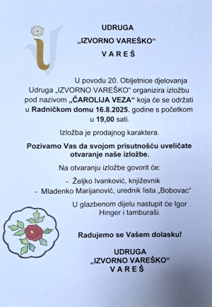 Najavljujemo izložbu „Čarolija veza“ za 20. rođendan udruge Izvorno vareško