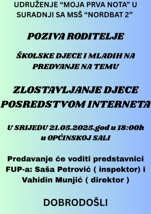 Poziv na predavanje „Zlostavljanje djece posredstvom interneta“