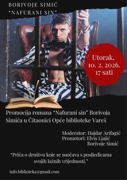 Poziv na promociju romana "Nafurani sin" autora Borivoja Simića