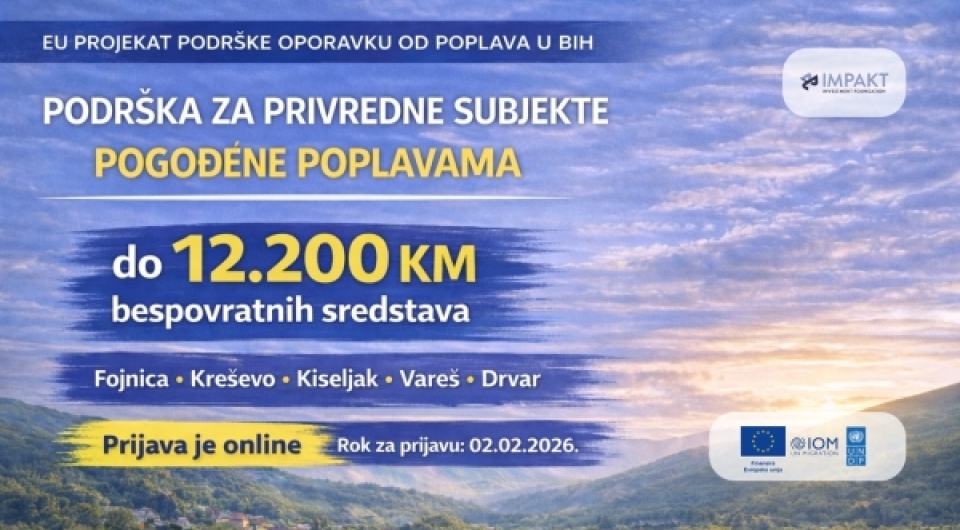 Otvoren Javni poziv: Podrška za privredne subjekte pogođene poplavama 2024. godine